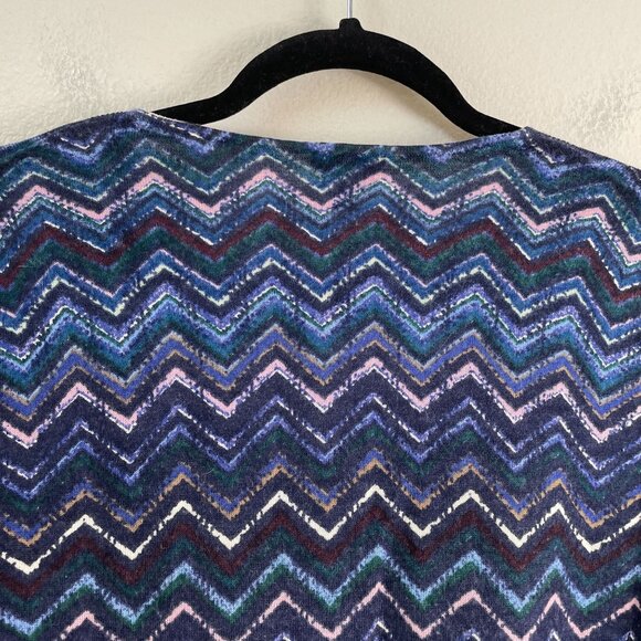 Talbots Womens Large Pure Merino Wool V Neck Sweater Chevron Navy Multicolor - Picture 10 of 10